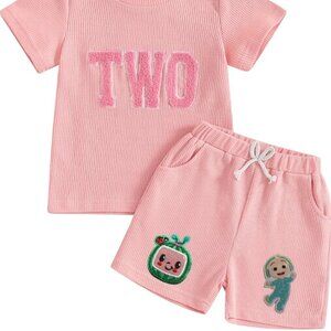 Pink Girl Second Birthday Outfit Clothes Shirt Cocomelon Shorts JJ Coco melon